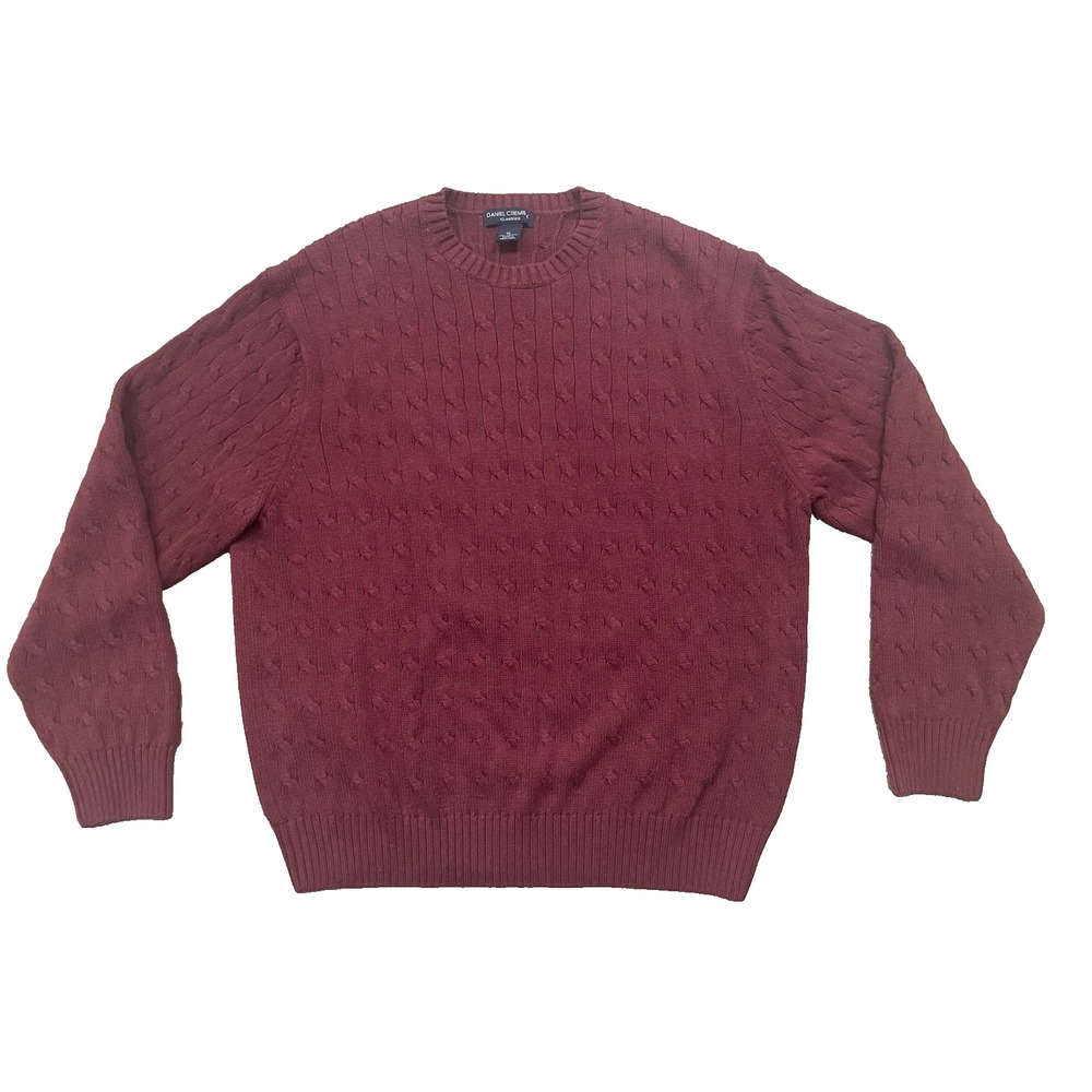 Vtg Y2K Daniel Cremieux Cotton Cable Knit Burgundy Pullover Sweater‎ XL